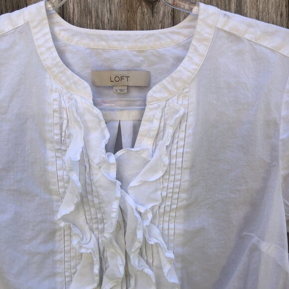 Vintage Ann Taylor LOFT Cotton Ruffle Tuxedo Long Sleeve Shirt Small - Picture 3 of 6